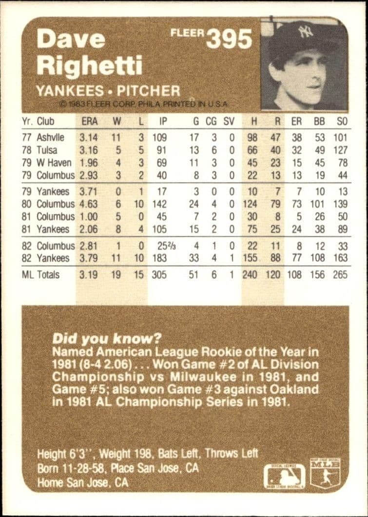 Dave Righetti - Back