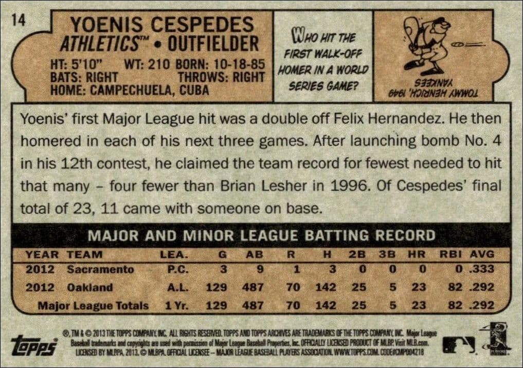 Yoenis Cespedes - Back