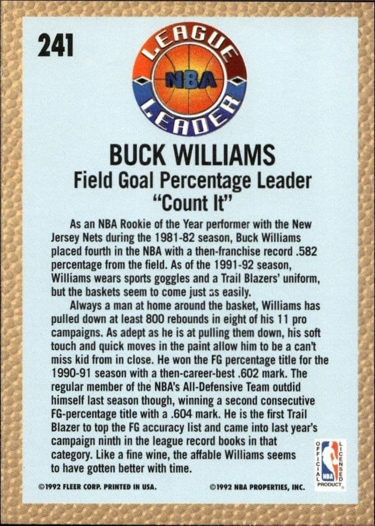 Buck Williams - Back