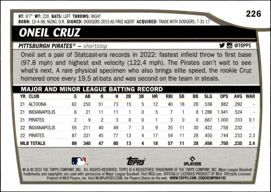 Oneil Cruz - Back