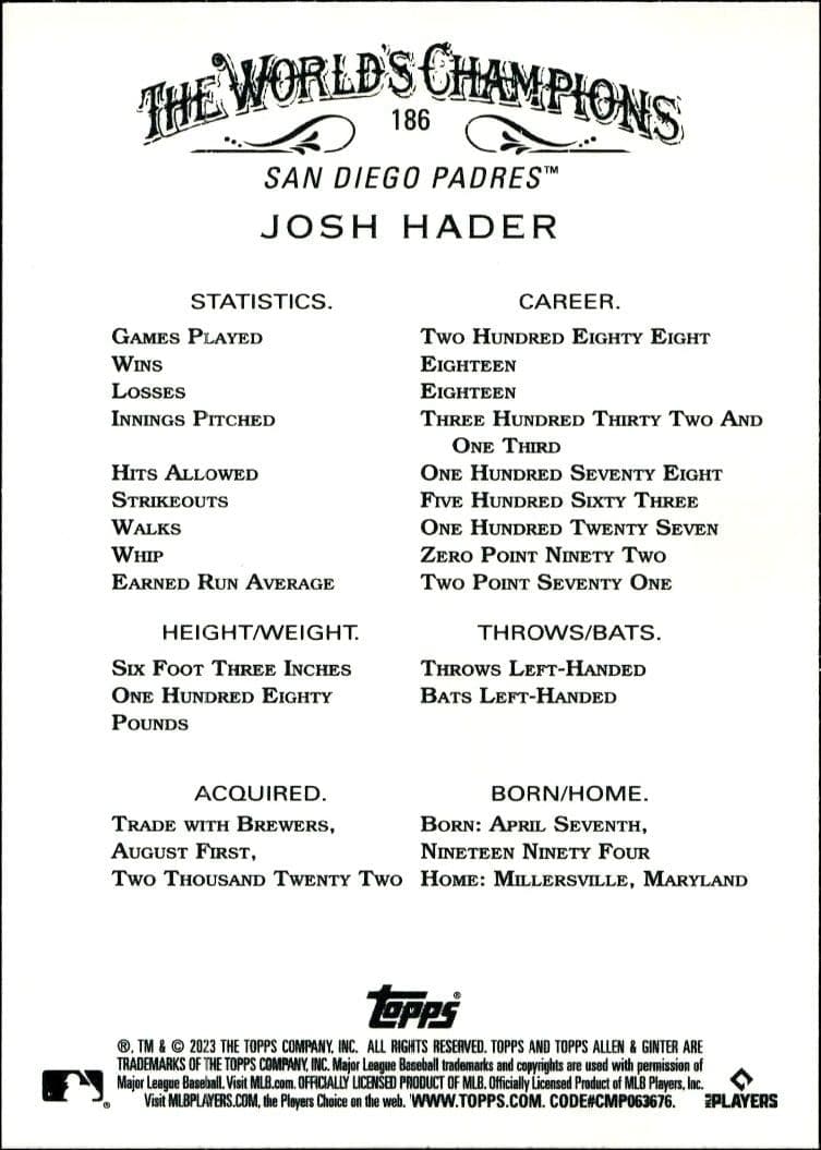 Josh Hader - Back
