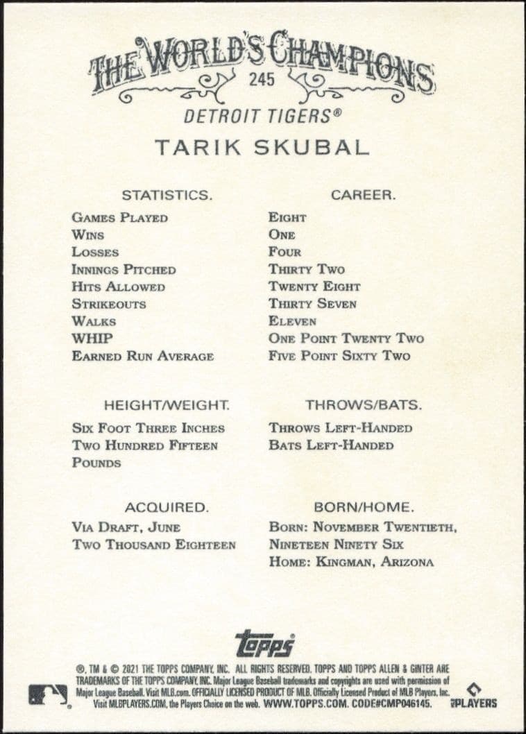 Tarik Skubal - Back