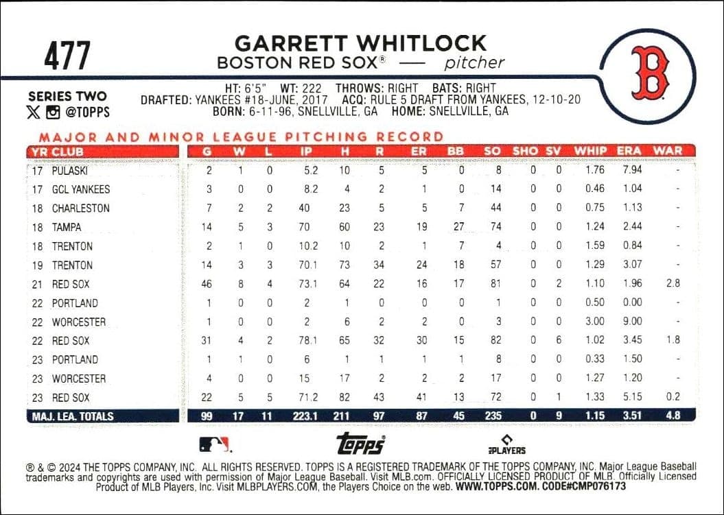 Garrett Whitlock - Back