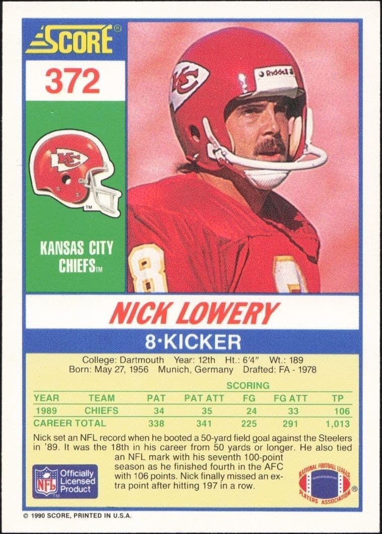 Nick Lowery - Back