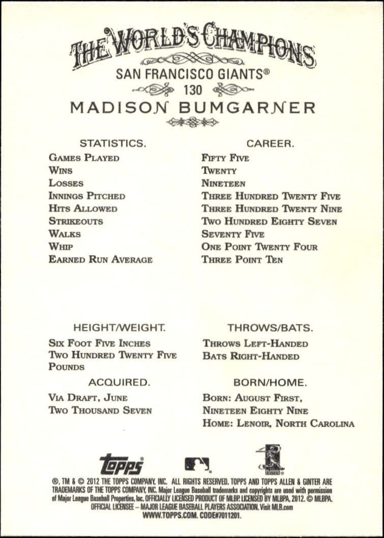 Madison Bumgarner - Back
