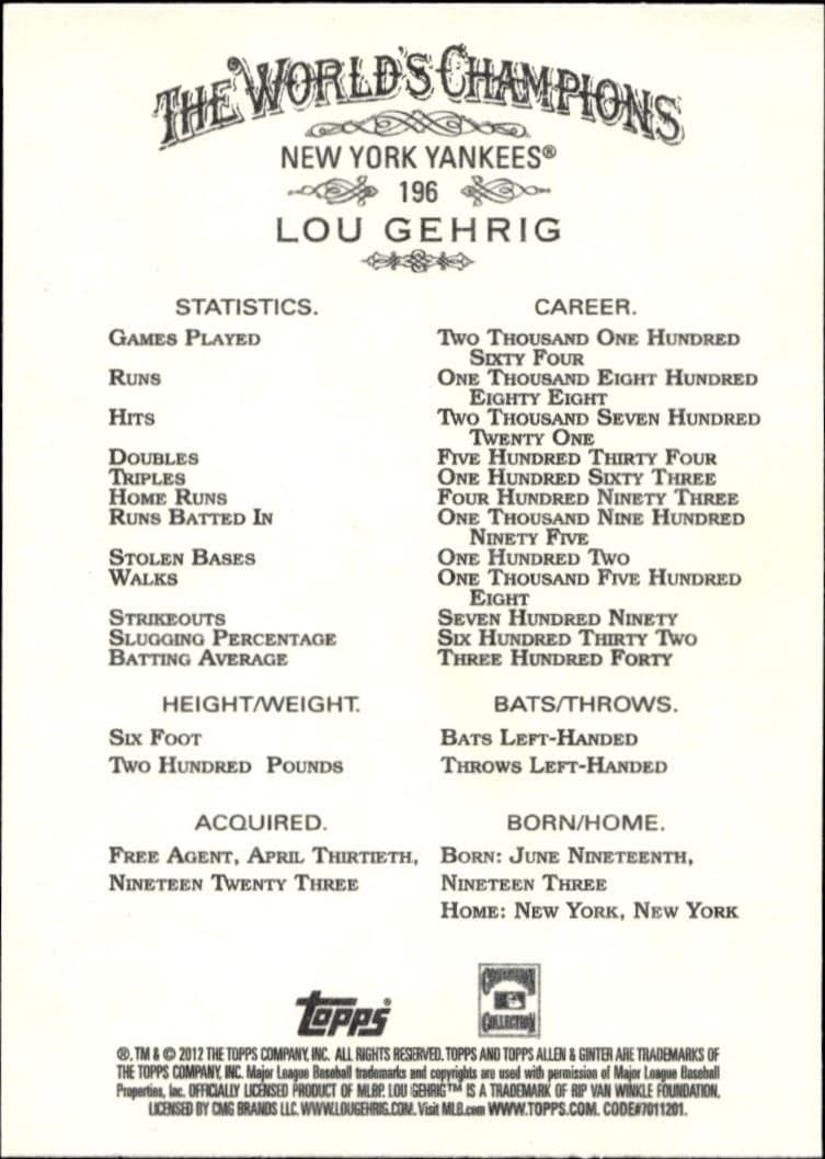 Lou Gehrig - Back