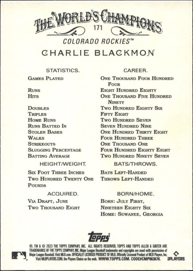 Charlie Blackmon - Back