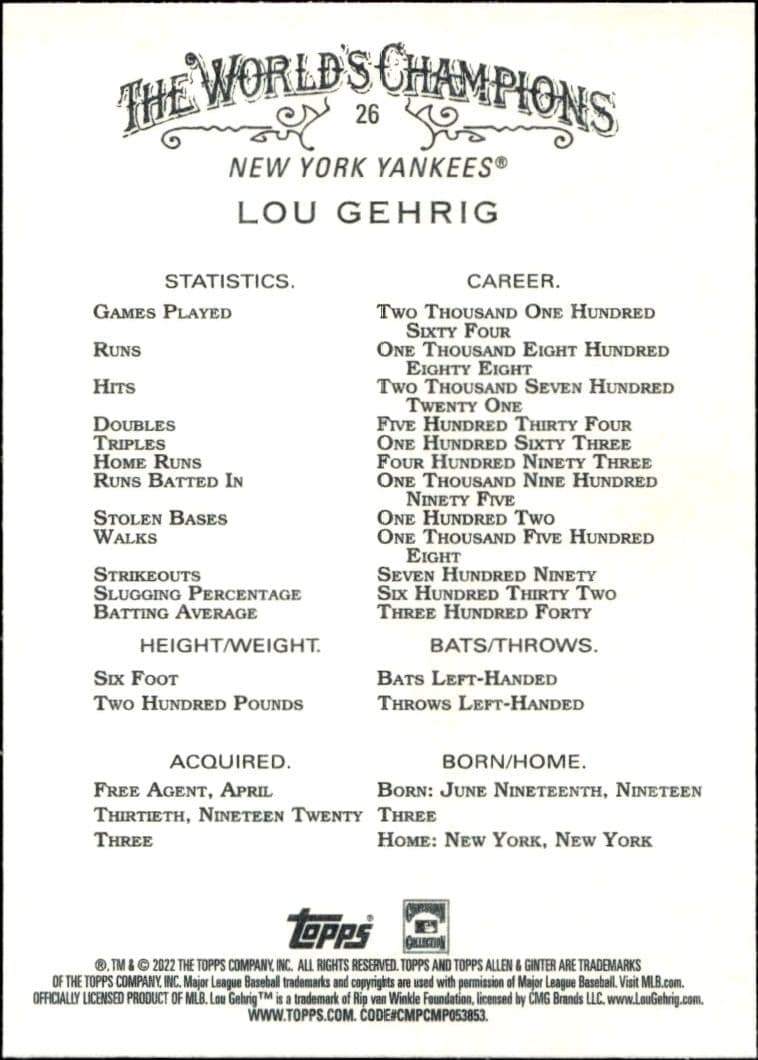 Lou Gehrig - Back