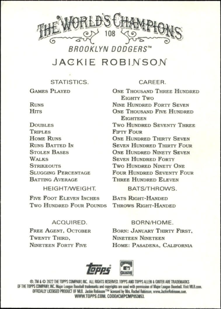 Jackie Robinson - Back