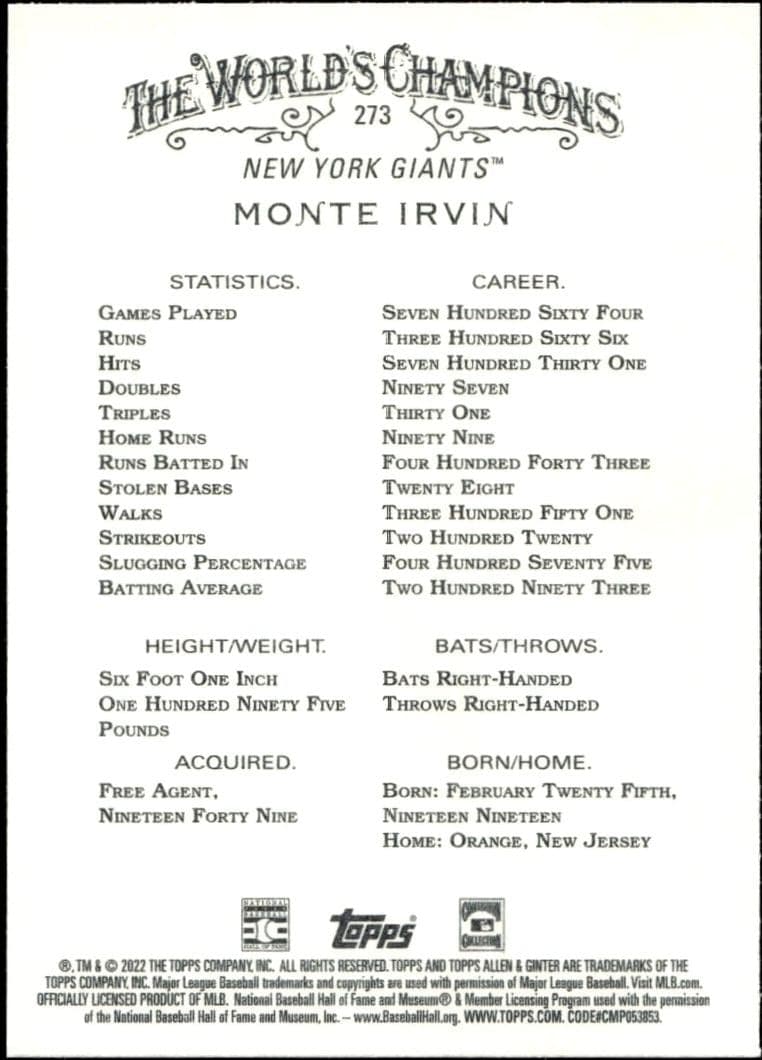 Monte Irvin - Back