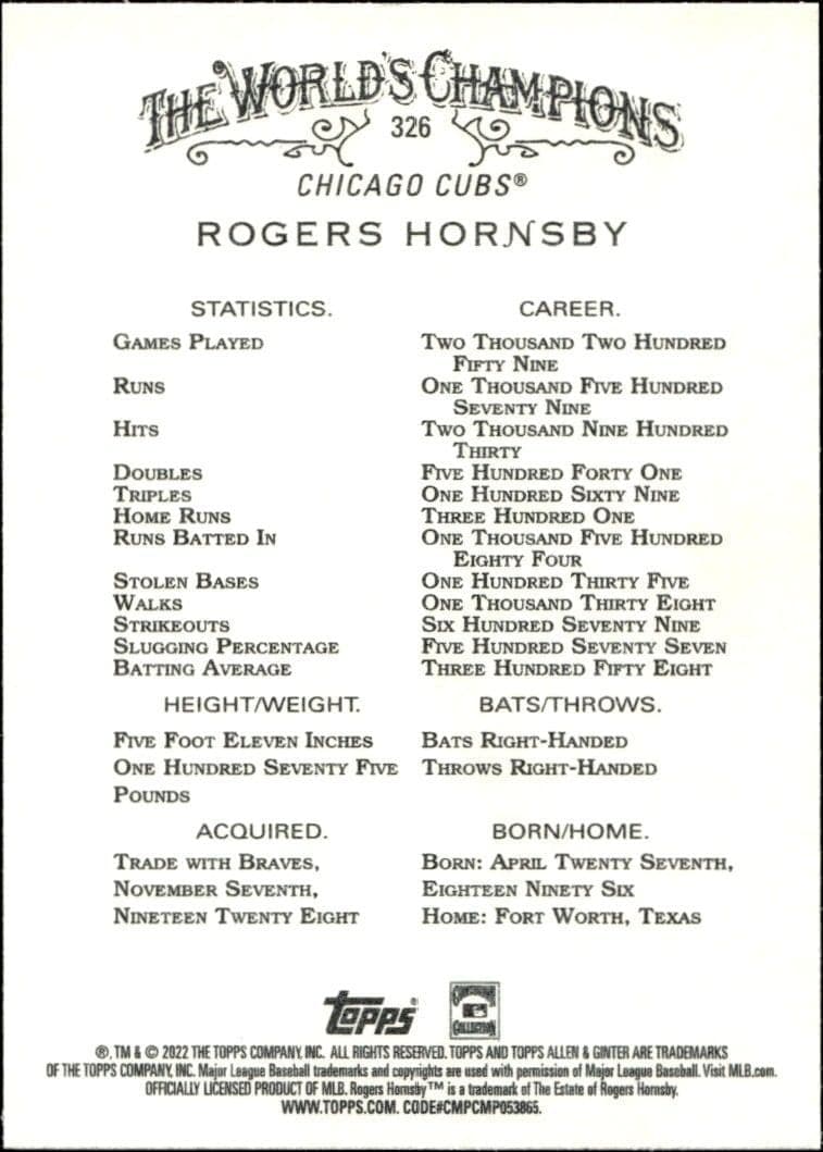 Rogers Hornsby - Back