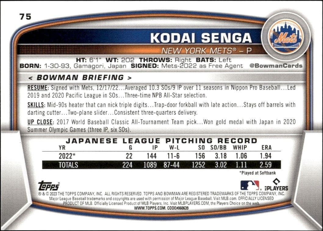 Kodai Senga - Back