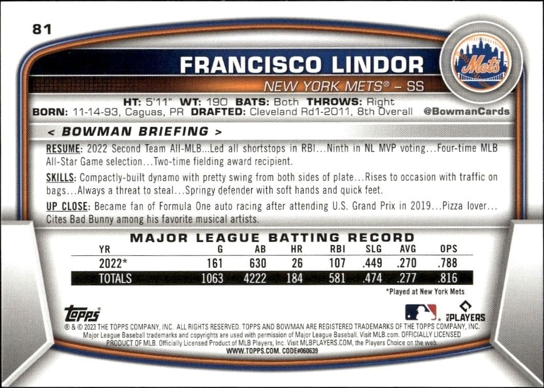 Francisco Lindor - Back