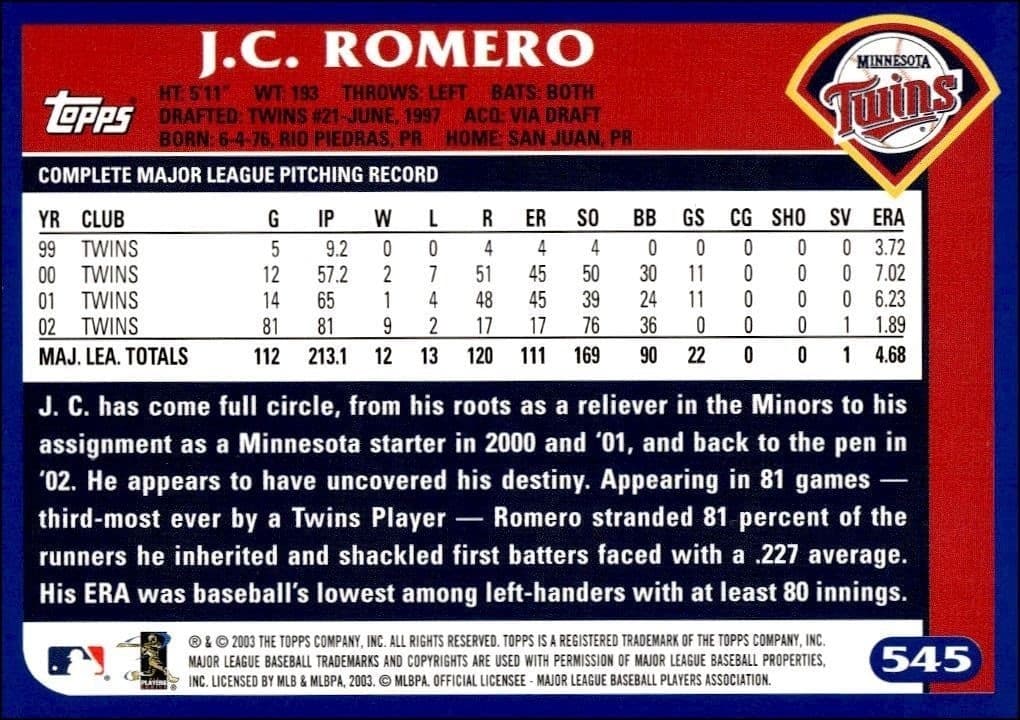 J.C. Romero - Back