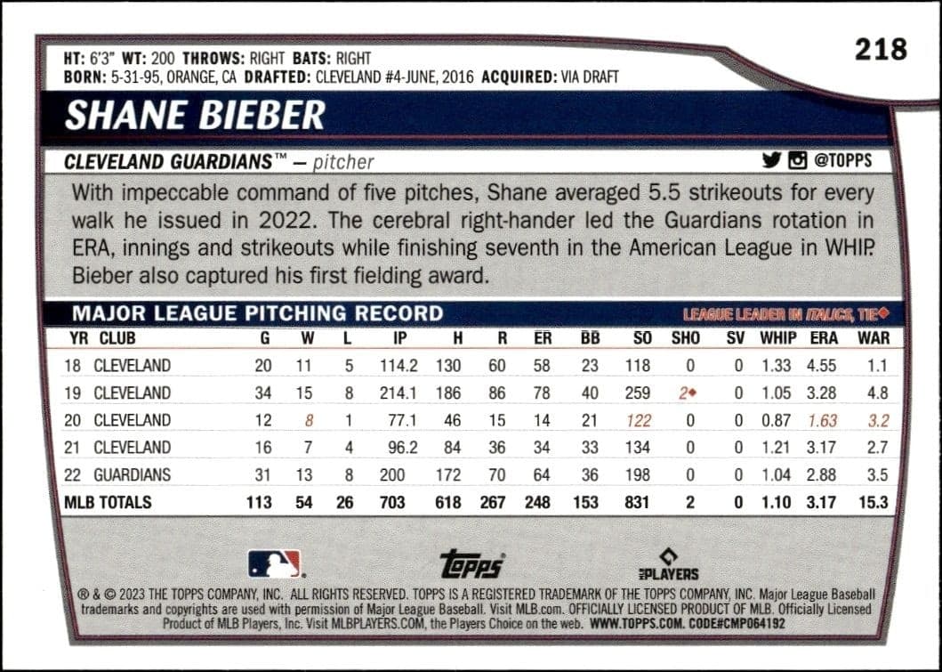 Shane Bieber - Back