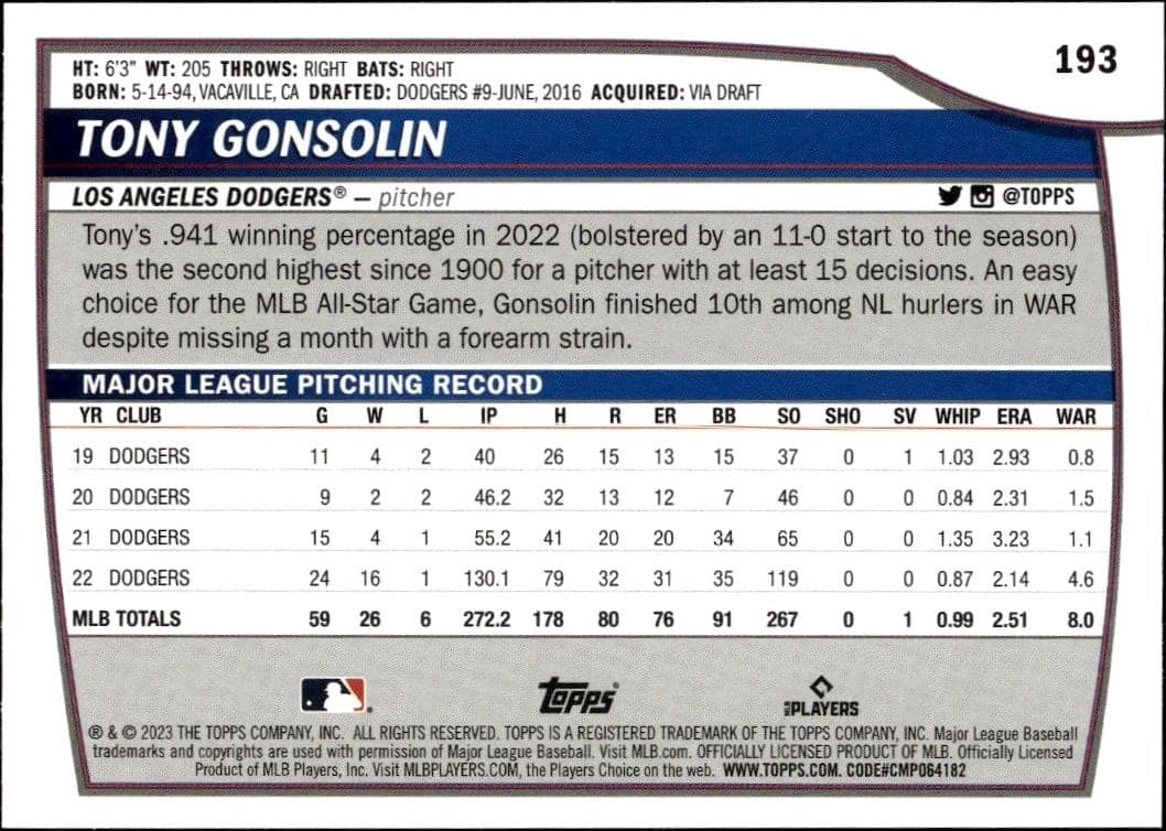 Tony Gonsolin - Back