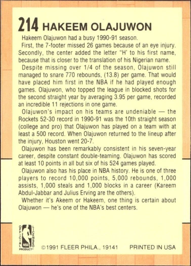 Hakeem Olajuwon - Back