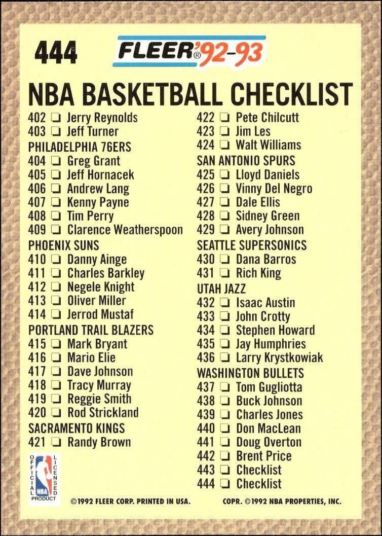 Checklist - Back