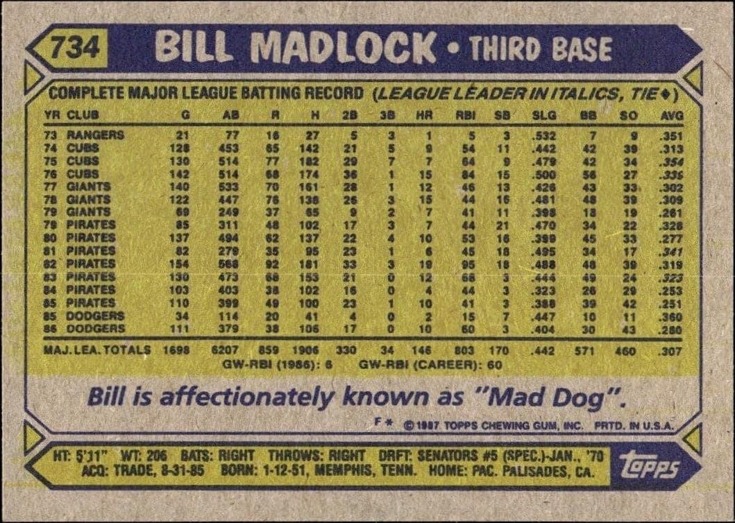 Bill Madlock - Back