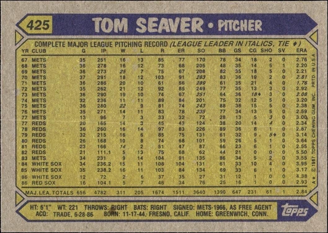 Tom Seaver - Back