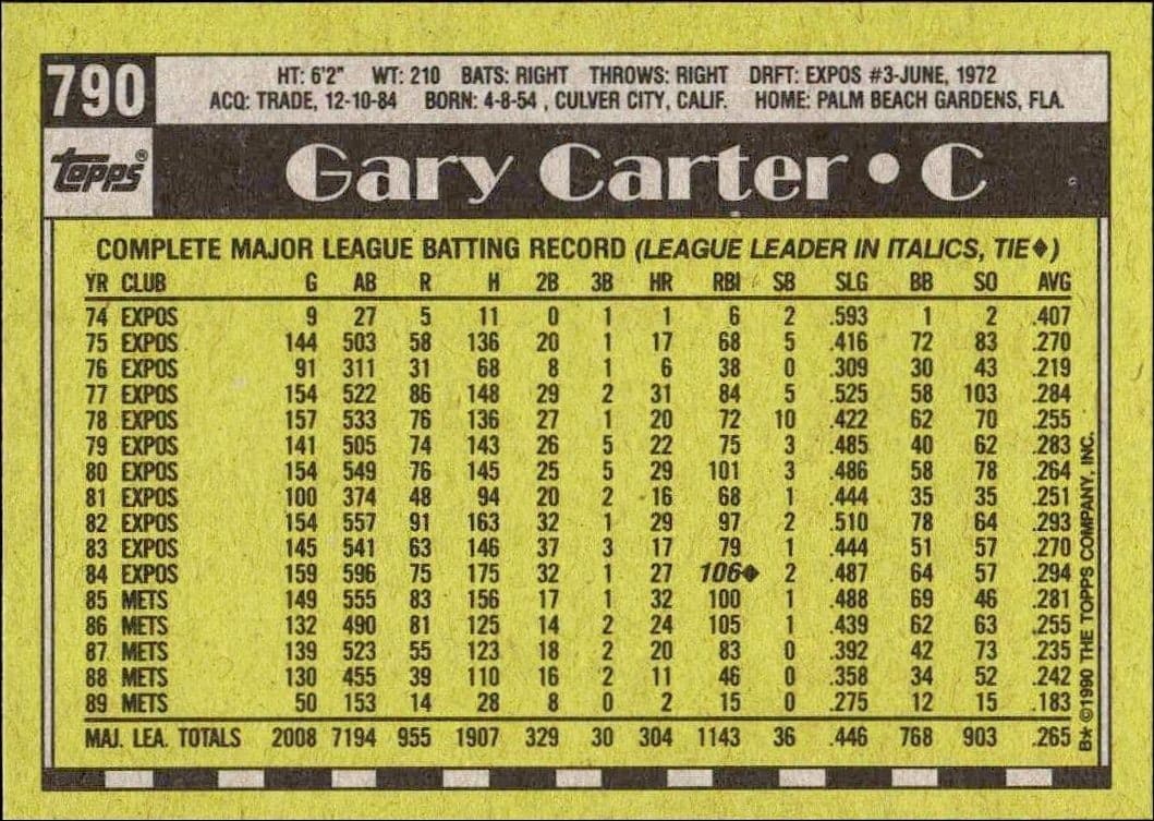 Gary Carter - Back