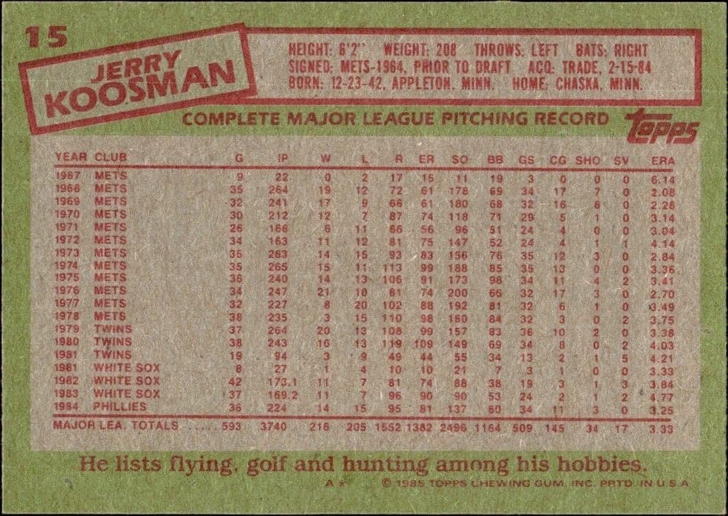 Jerry Koosman - Back