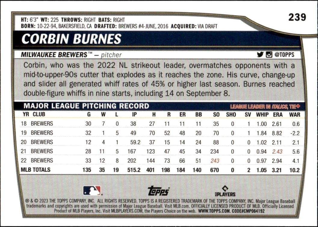 Corbin Burnes - Back
