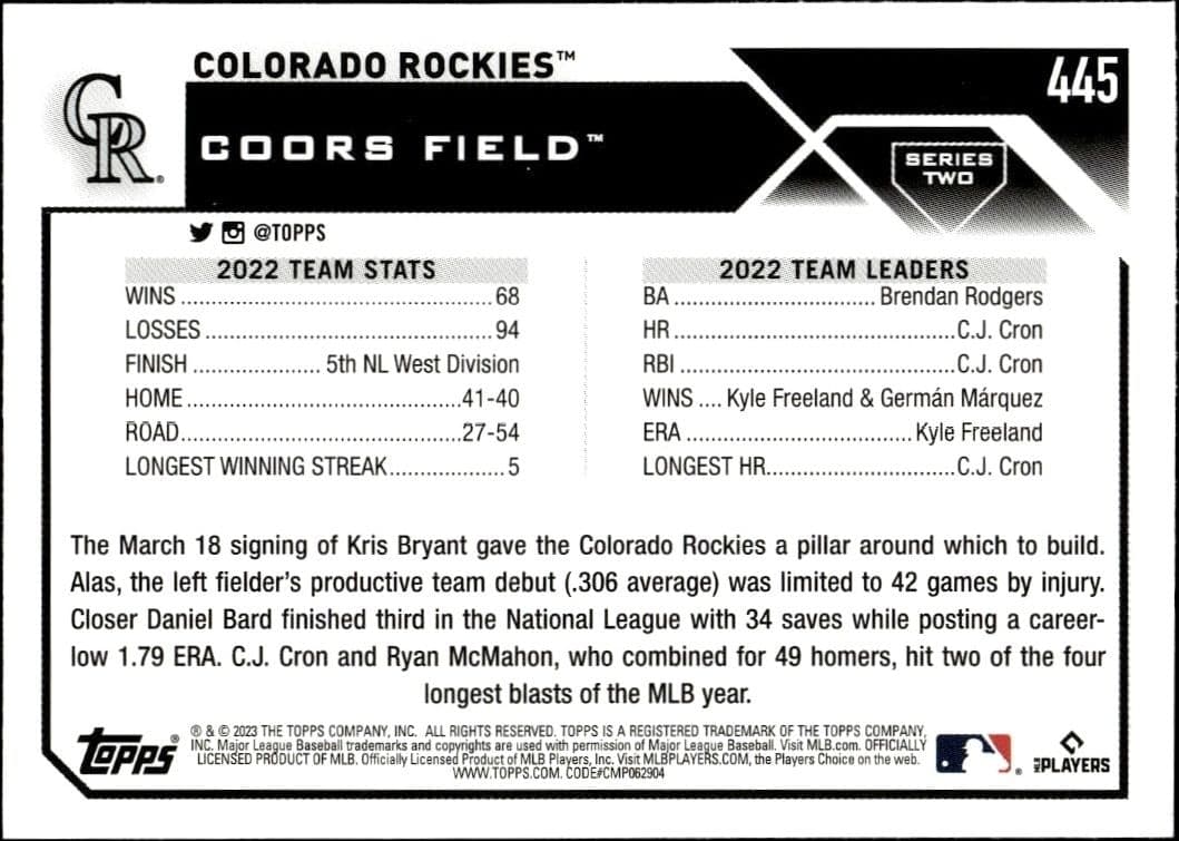 Colorado Rockies - Back