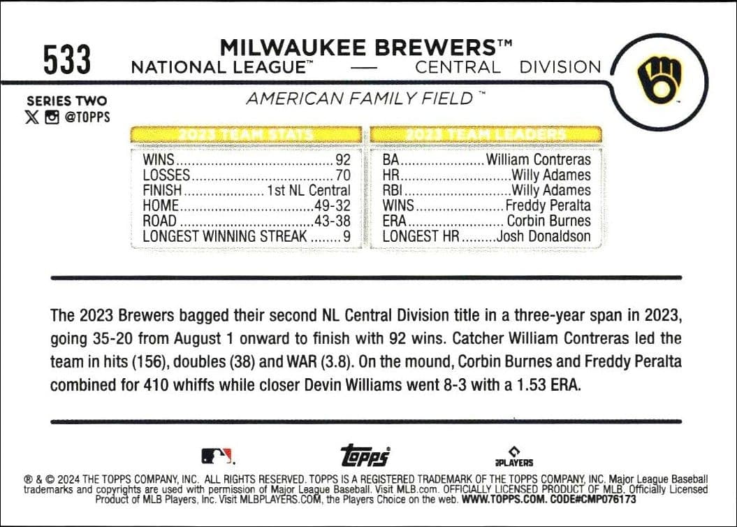 Milwaukee Brewers - Back