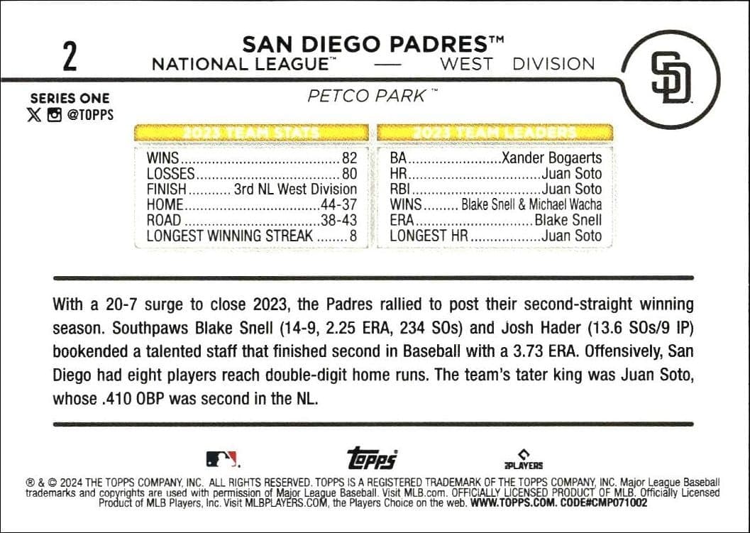 San Diego Padres - Back