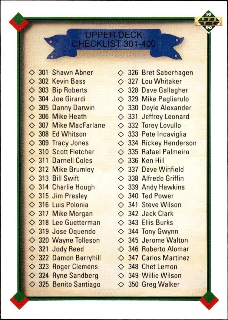 1990 Upper-Deck Low Number Checklist #400 trading card