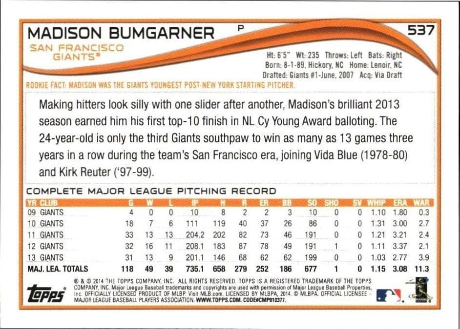 Madison Bumgarner - Back