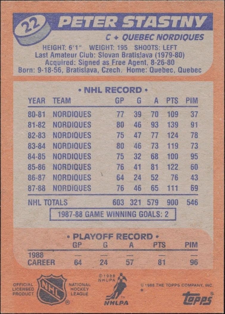 Peter Stastny - Back