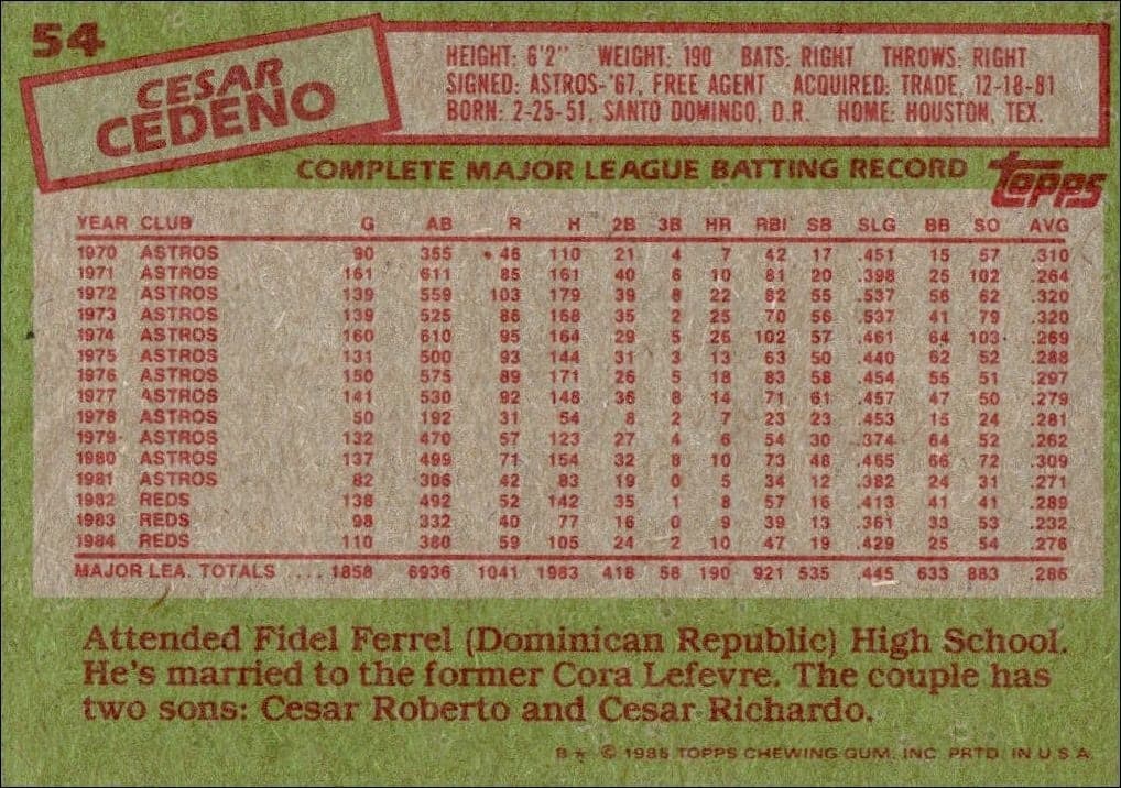 Cesar Cedeno - Back