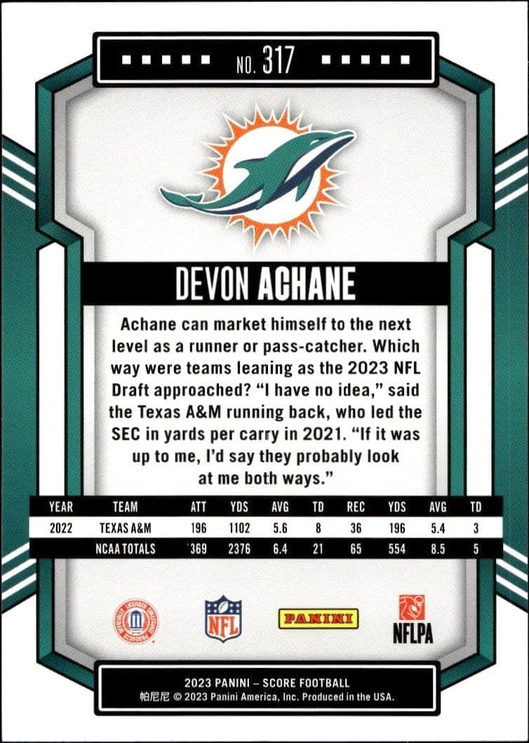 De'Von Achane - Back