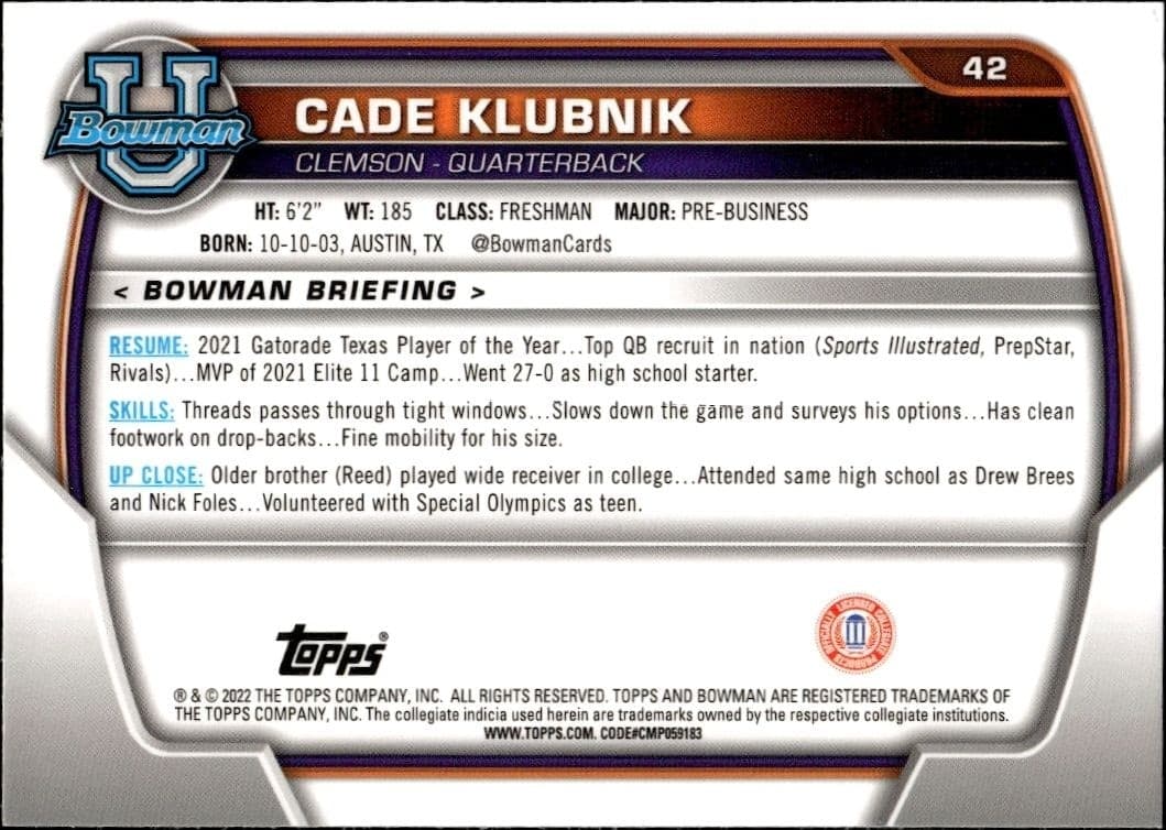 Cade Klubnik - Back