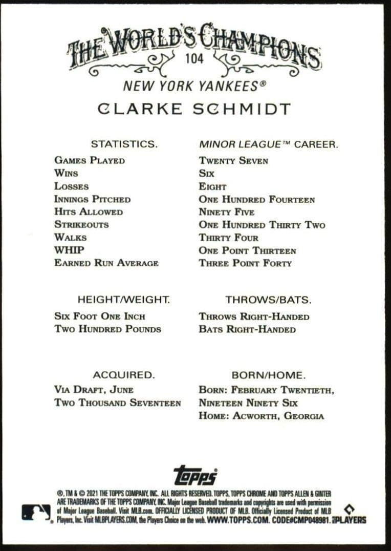 Clarke Schmidt - Back