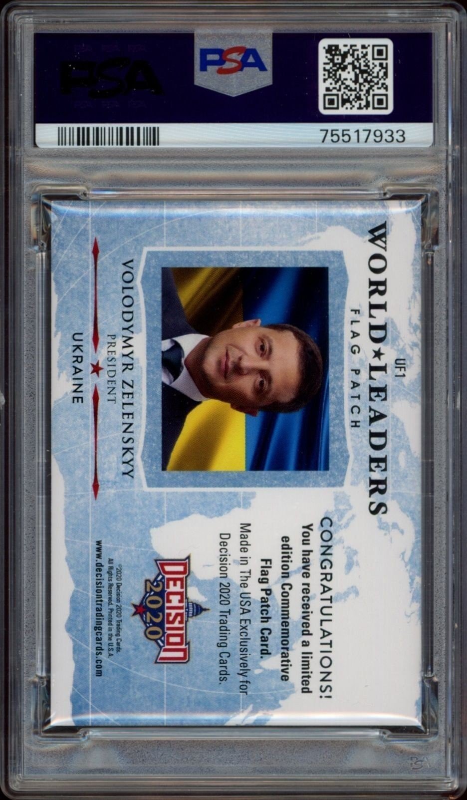 2022 Leaf Decision Volodymyr Zelenskyy #UF1 political trading card back
