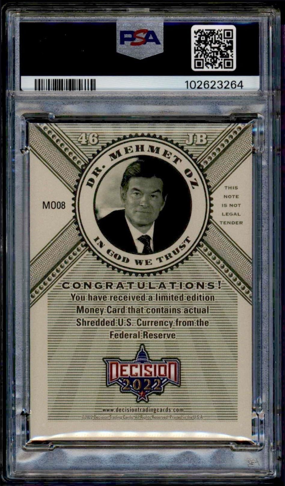 2022 Leaf Decision Dr. Mehmet Oz #MO08 political trading card back