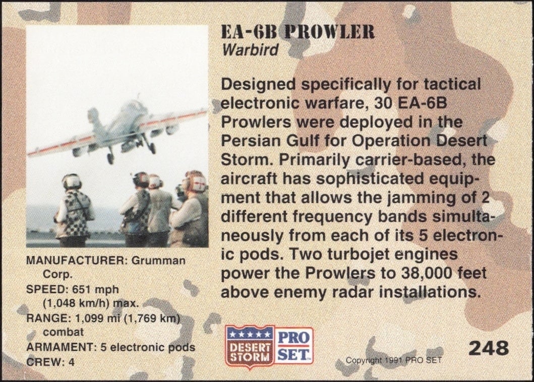 1991 Pro Set Desert Storm EA-6B Prowler #248 military trading card back