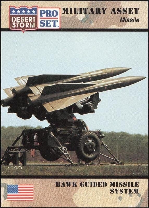 1991 Pro Set Desert Storm Hawk Guided Missile System #213 military trading card front