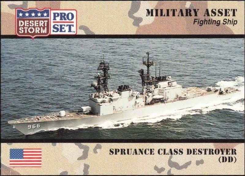 1991 Pro Set Desert Storm Spruance Class Destroyer (DD) #195 military trading card front
