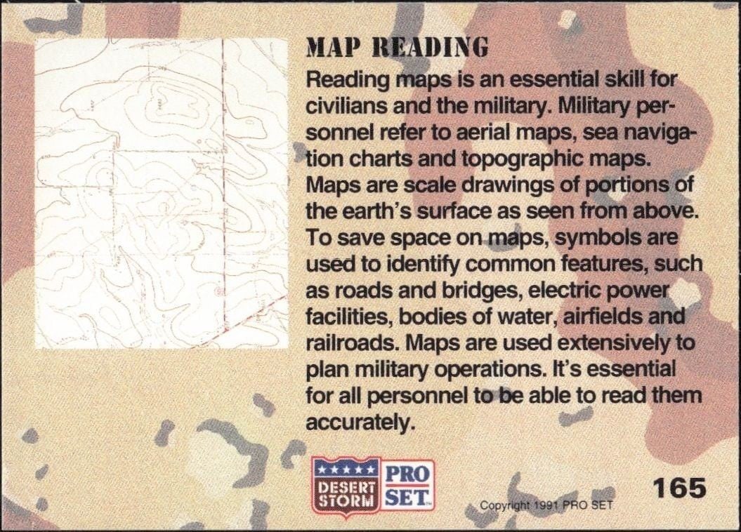 1991 Pro Set Desert Storm Map Reading #165 military trading card back