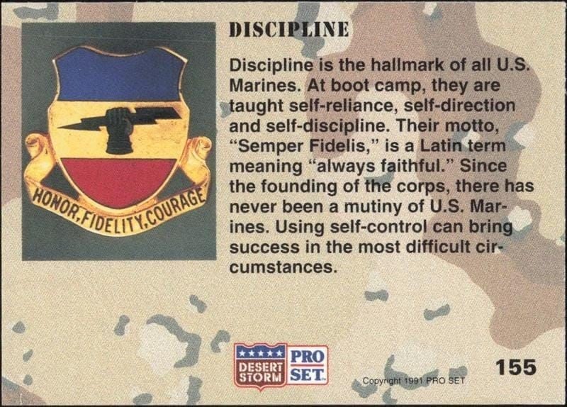 1991 Pro Set Desert Storm Discipline #155 military trading card back