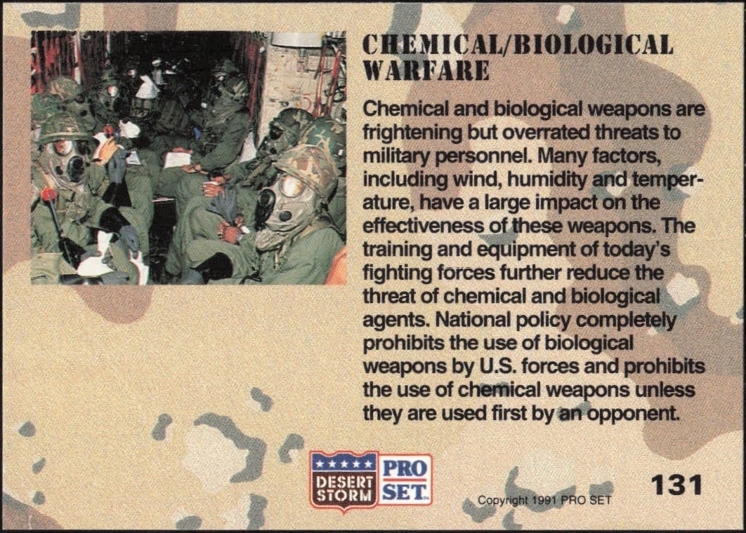 1991 Pro Set Desert Storm Chemical/Biological Warfare #131 military trading card back