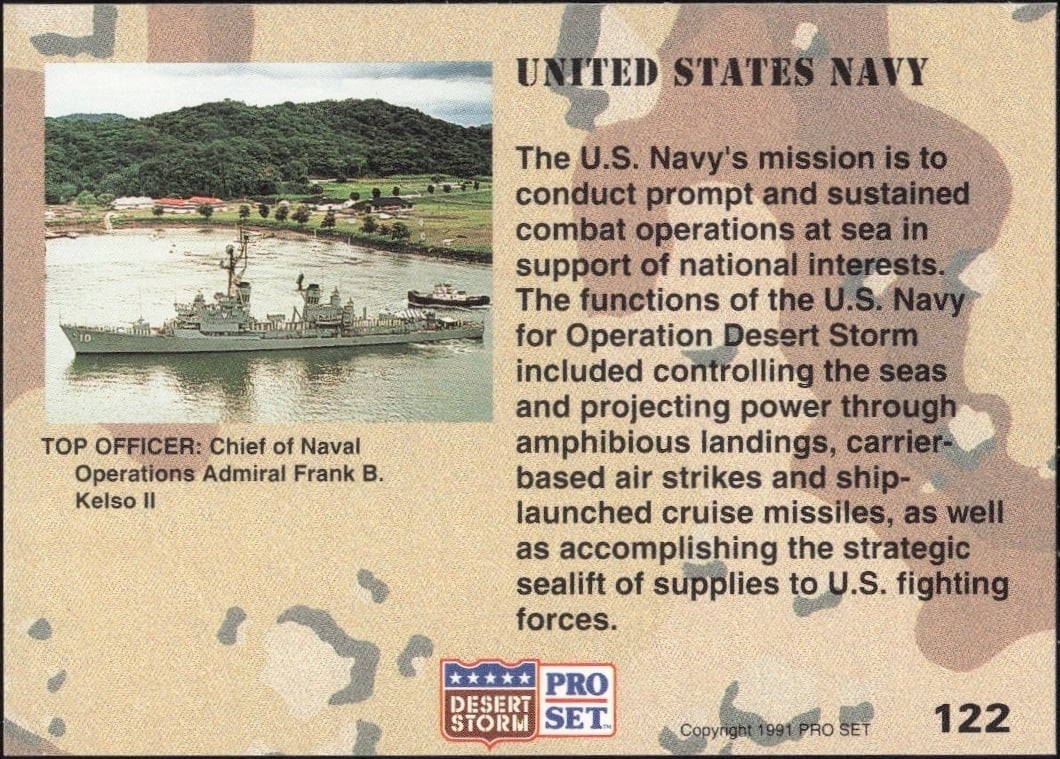 1991 Pro Set Desert Storm United States Navy #122 military trading card back