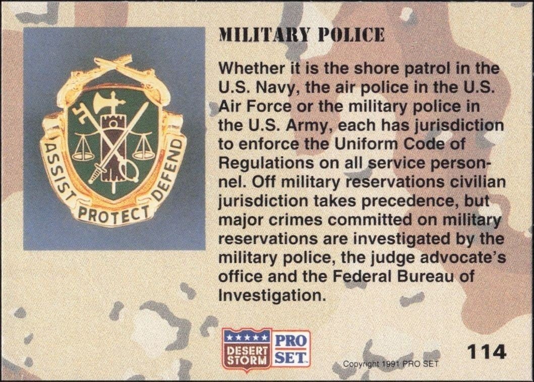 1991 Pro Set Desert Storm Military Police #114 military trading card back