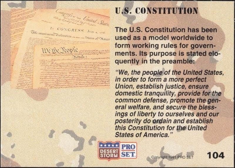 1991 Pro Set Desert Storm U.S. Constitution #104 military trading card back