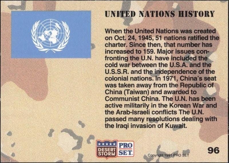 1991 Pro Set Desert Storm United Nations History #96 military trading card back