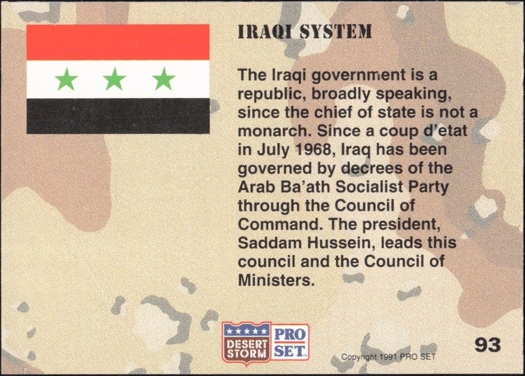 1991 Pro Set Desert Storm Iraqi System #93 military trading card back